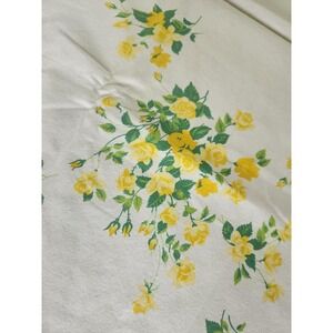 Vtg 50s Wilendur Printed Cotton Tablecloth Yellow Roses 66" x 52"